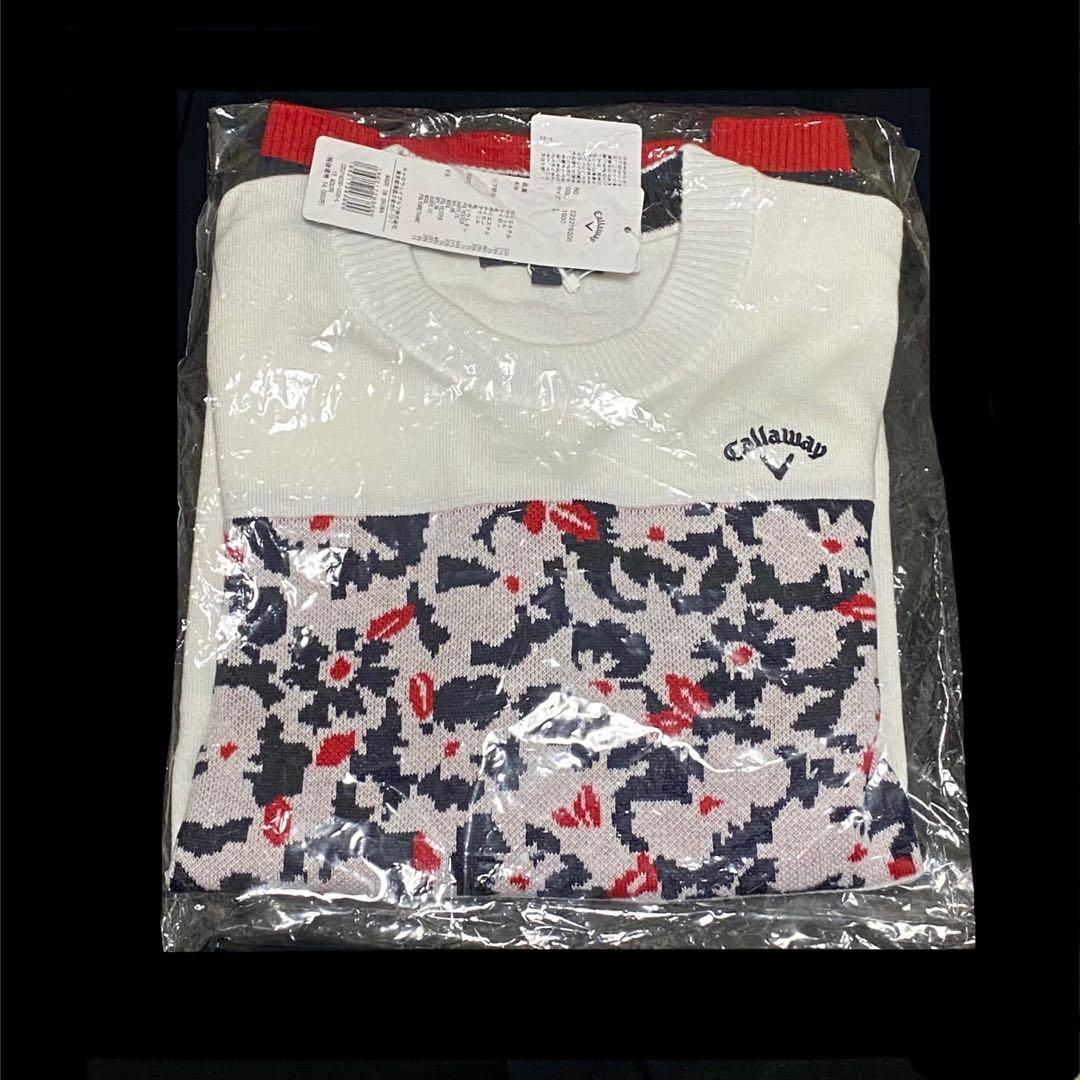 L 新品　タグ付　キャロウェイ　ジャガード　ニット　花柄　フラワー　レディース