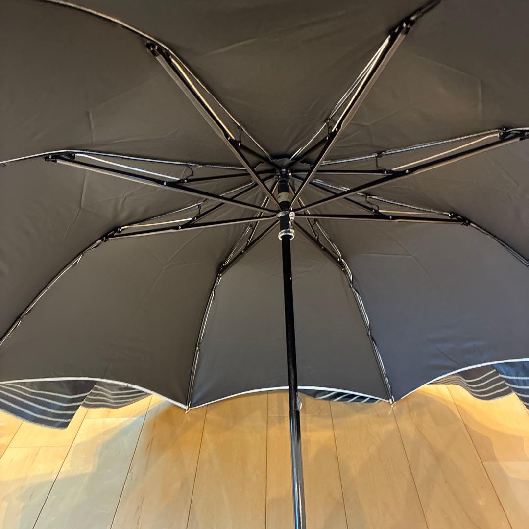 ビューランス　持ち手付き　フリルが素敵な　ホワイト×カーキ晴雨兼用日傘