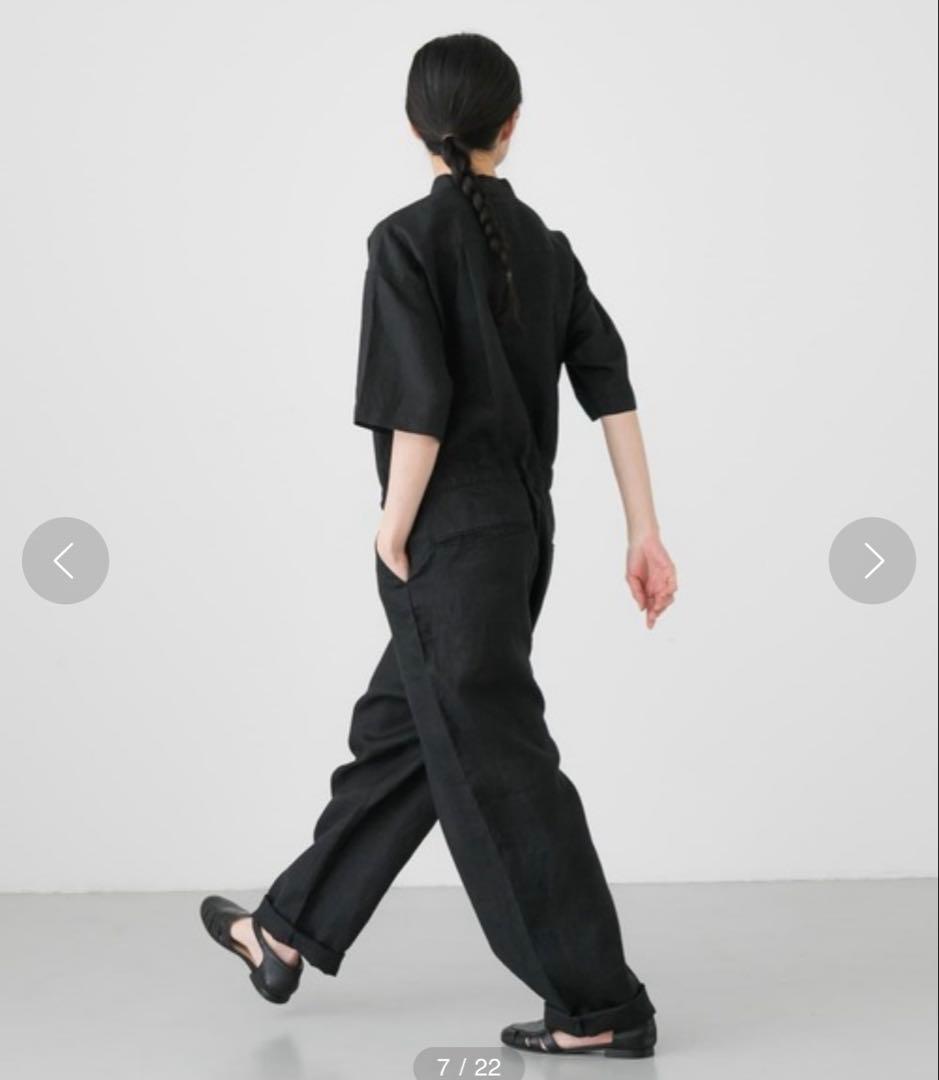 な　かぐれ　バンドカラーリネンハーフスリーブオールインワン美品　再お値下げ