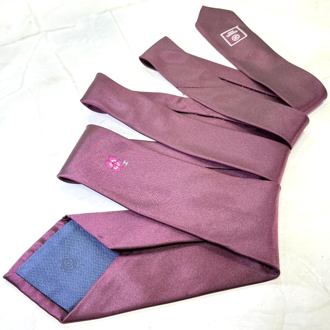 ☆即発 CHANEL ネクタイ フラワー 刺繍 ココマーク ボルドー 高級シルク