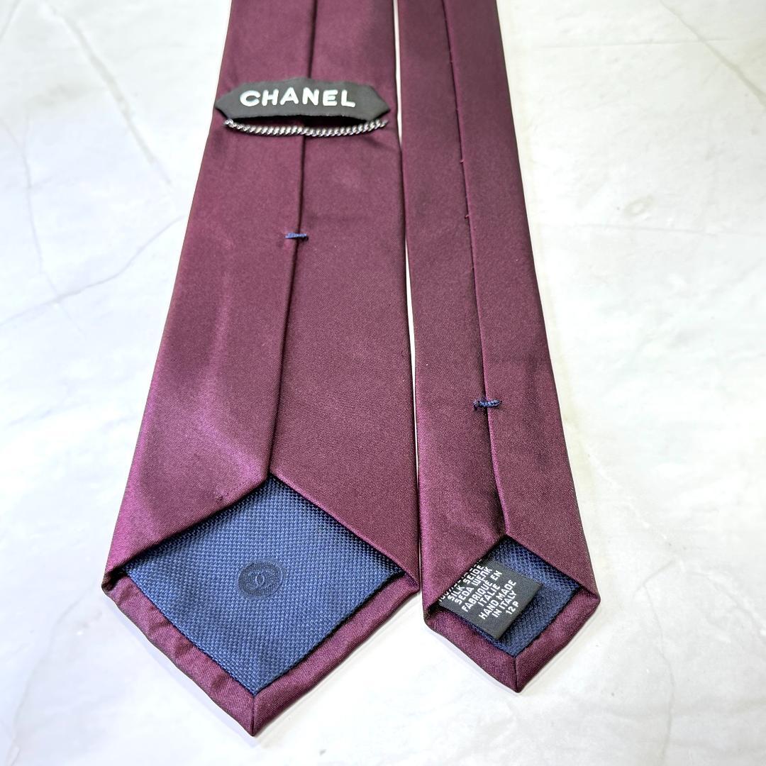 ☆即発 CHANEL ネクタイ フラワー 刺繍 ココマーク ボルドー 高級シルク