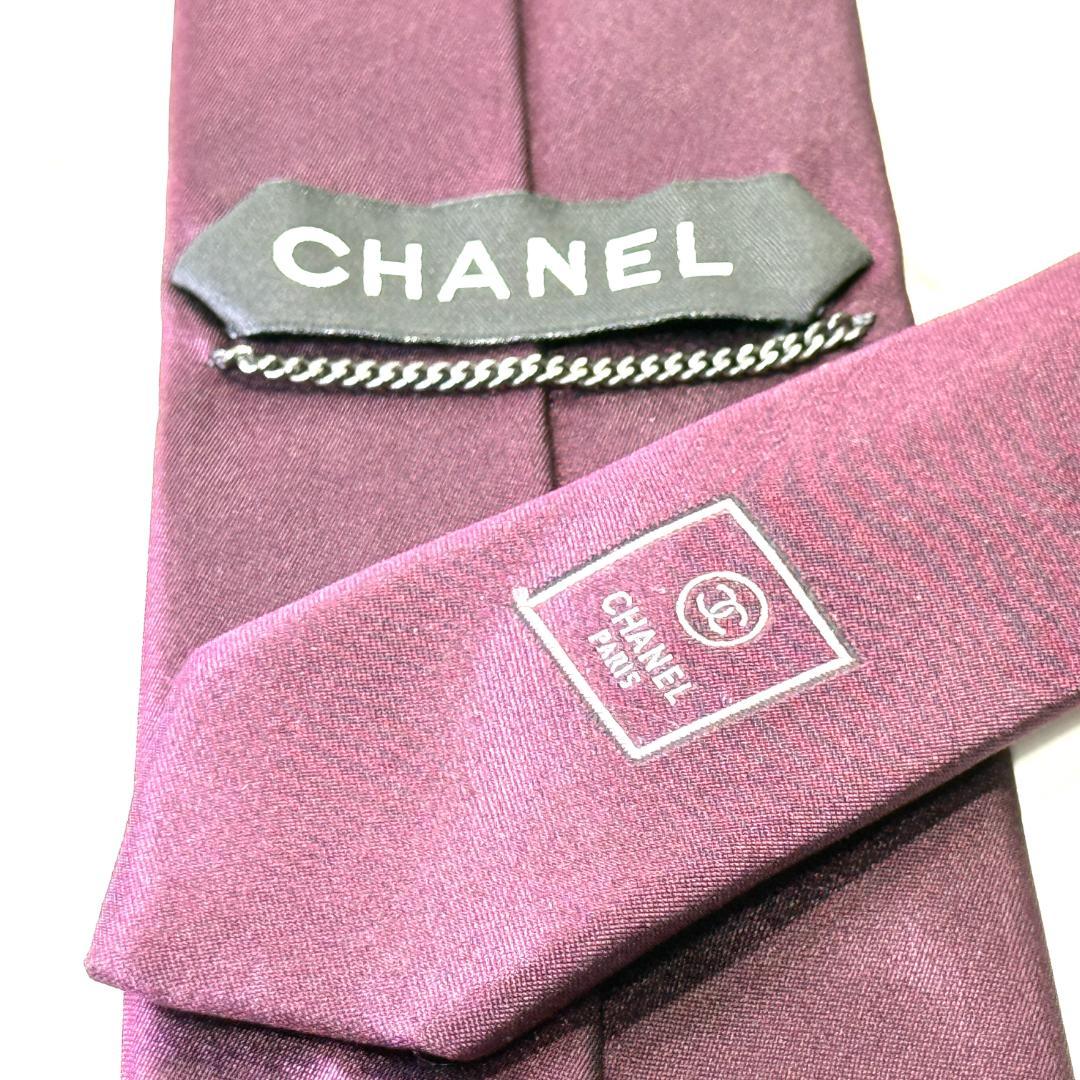 ☆即発 CHANEL ネクタイ フラワー 刺繍 ココマーク ボルドー 高級シルク