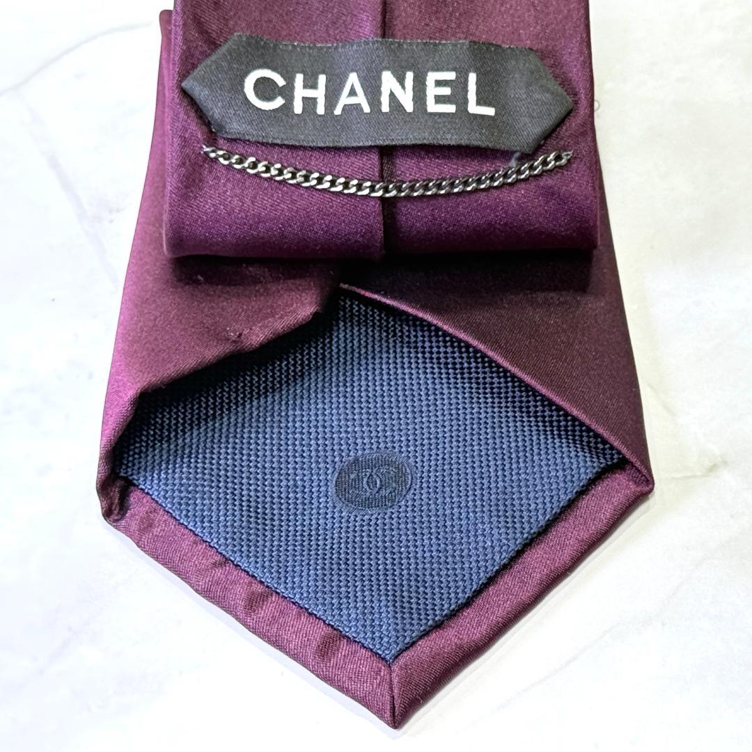 ☆即発 CHANEL ネクタイ フラワー 刺繍 ココマーク ボルドー 高級シルク