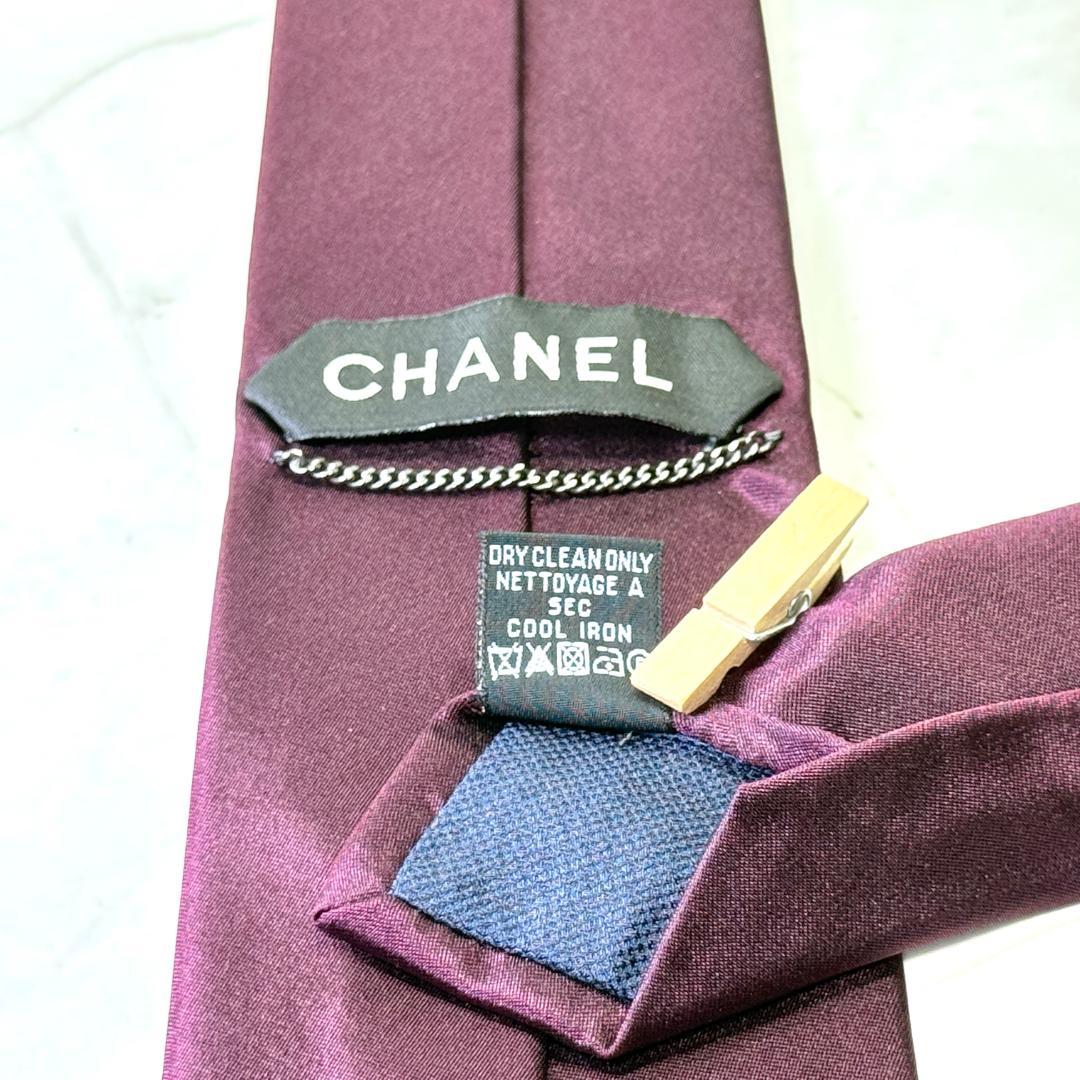 ☆即発 CHANEL ネクタイ フラワー 刺繍 ココマーク ボルドー 高級シルク