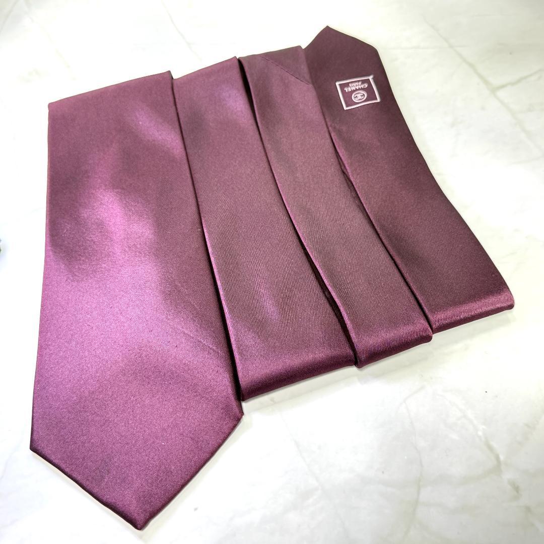 ☆即発 CHANEL ネクタイ フラワー 刺繍 ココマーク ボルドー 高級シルク