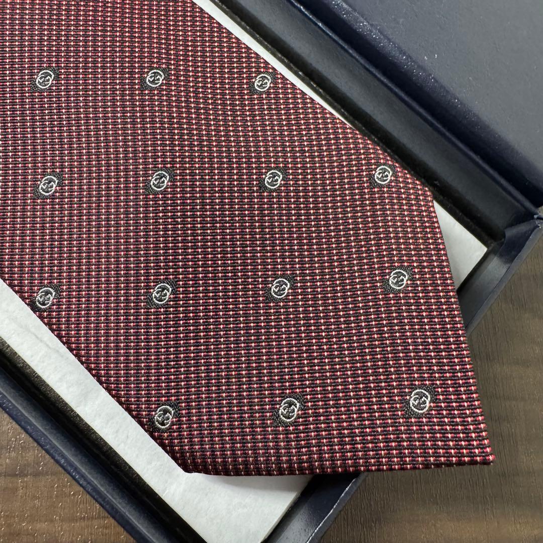 未使用 定価3.6万 GUCCI グッチ マイクロGG柄 ネクタイ バーガンディ