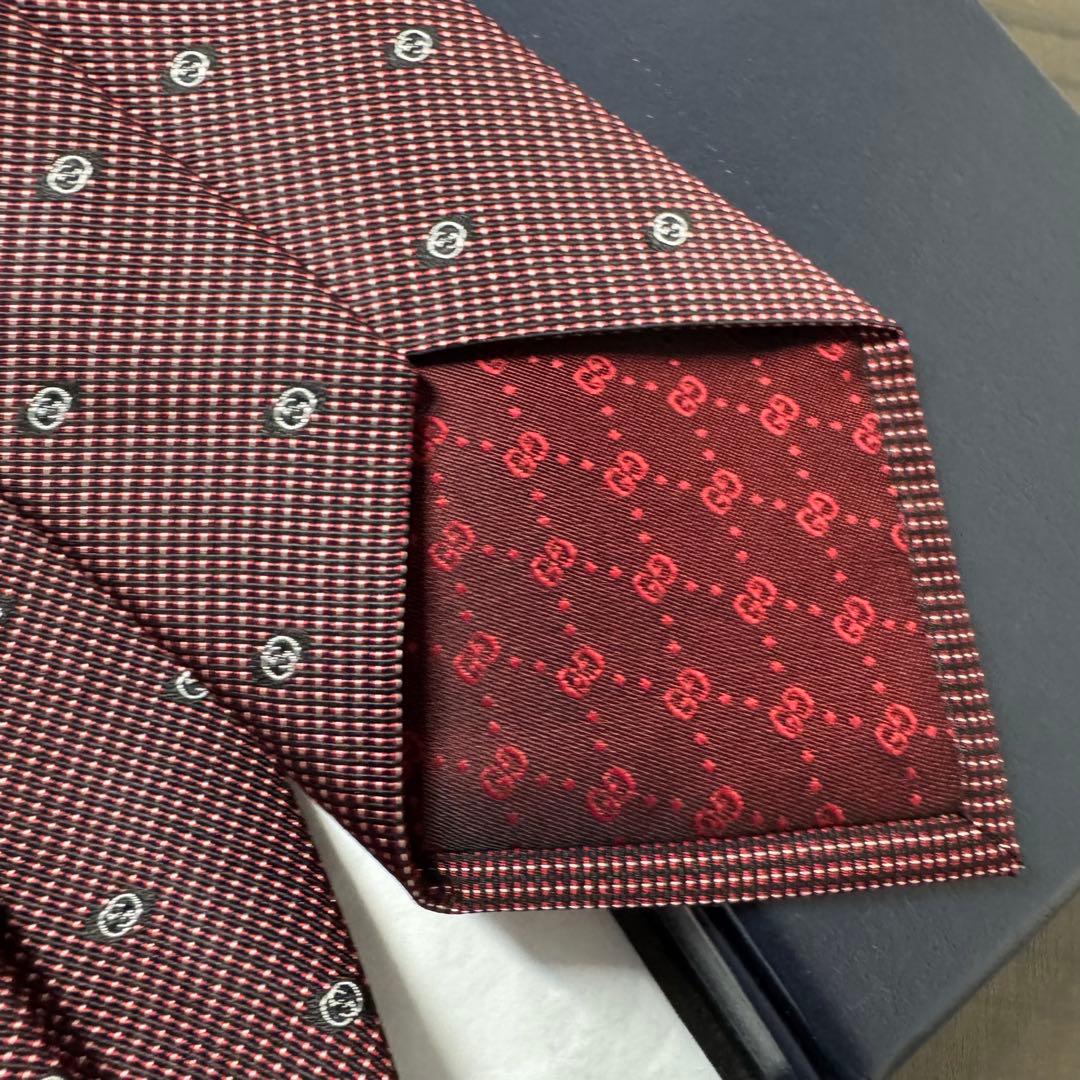 未使用 定価3.6万 GUCCI グッチ マイクロGG柄 ネクタイ バーガンディ