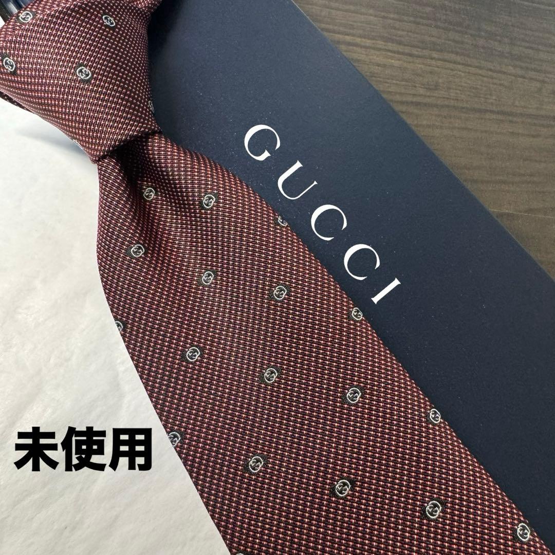 未使用 定価3.6万 GUCCI グッチ マイクロGG柄 ネクタイ バーガンディ