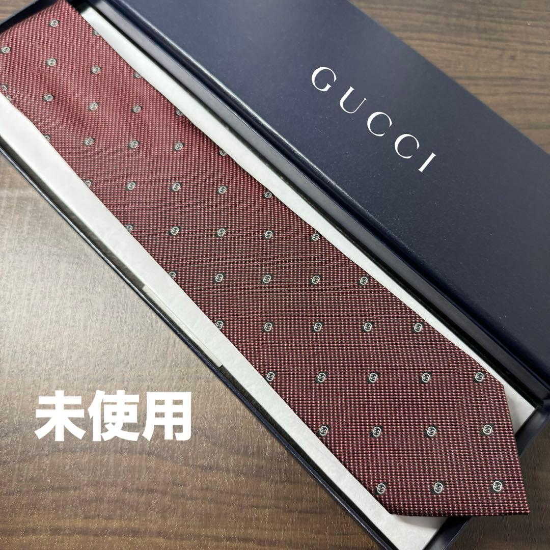 未使用 定価3.6万 GUCCI グッチ マイクロGG柄 ネクタイ バーガンディ