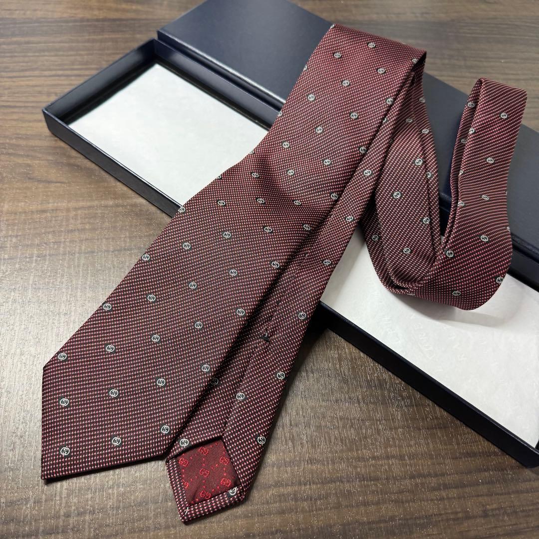未使用 定価3.6万 GUCCI グッチ マイクロGG柄 ネクタイ バーガンディ