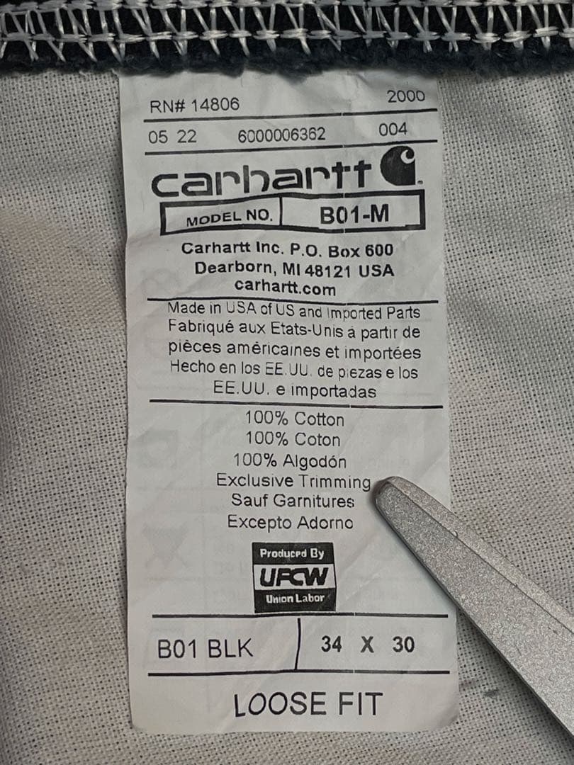 カーハート　ダブルニー　USA製 B01 ブラック　W34L30