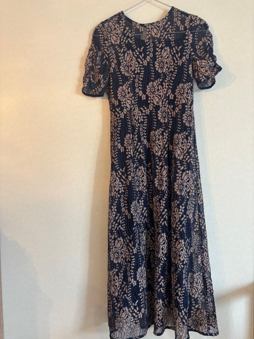 kaene 配色レースエプロンワンピース　ネイビー