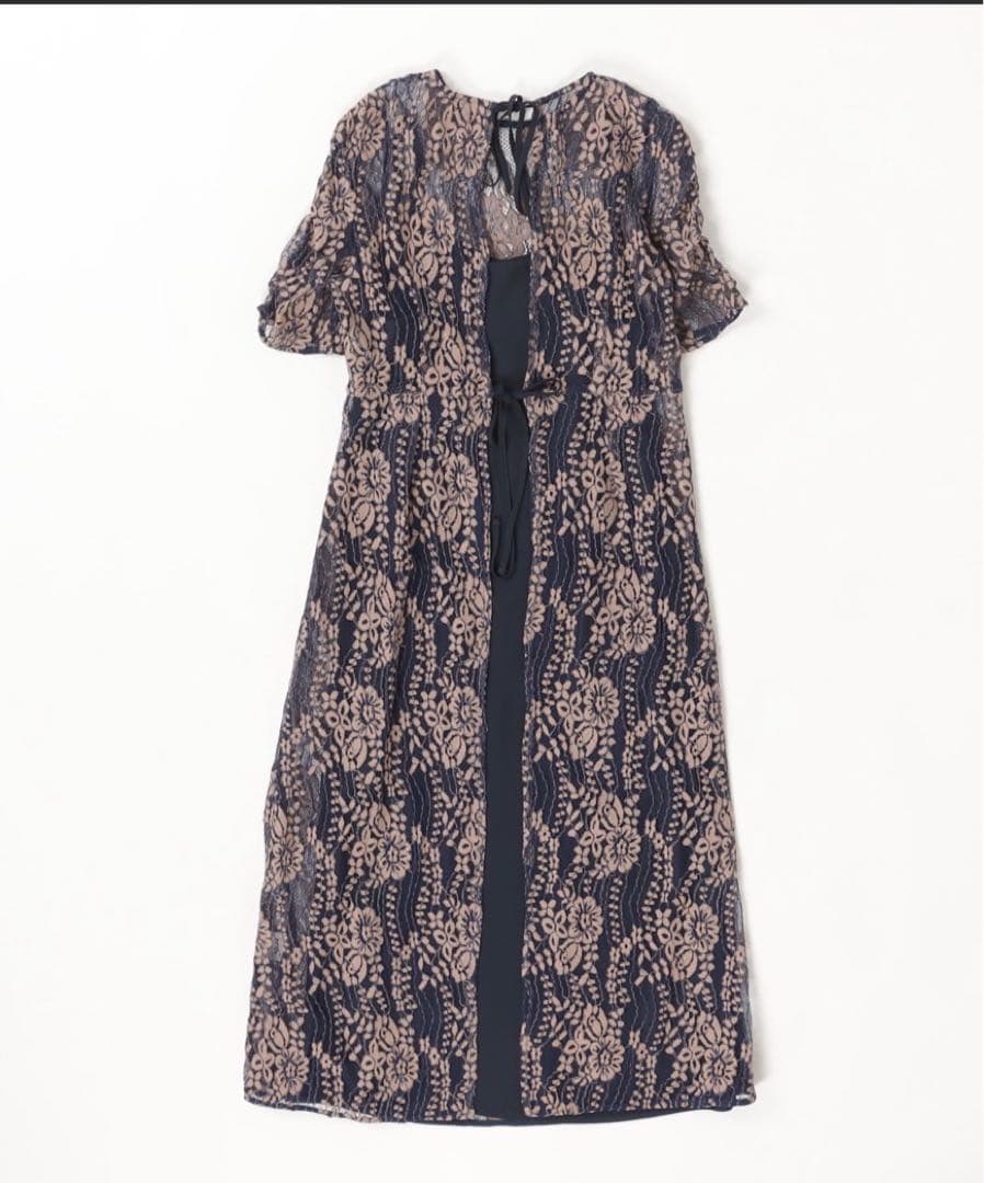 kaene 配色レースエプロンワンピース　ネイビー