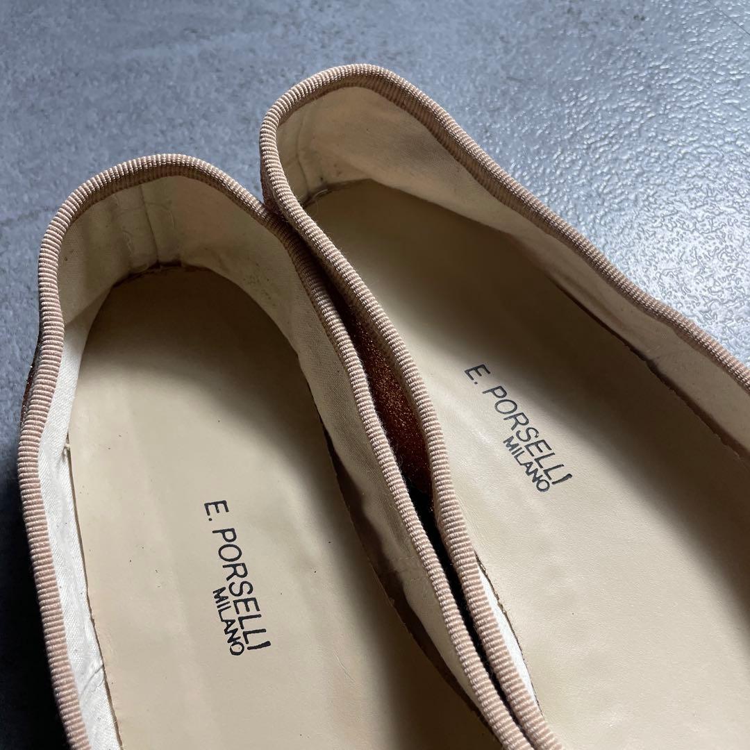 極美品✨️ E.PORSELLI ポルセリフラットシューズ グリッター ピンク