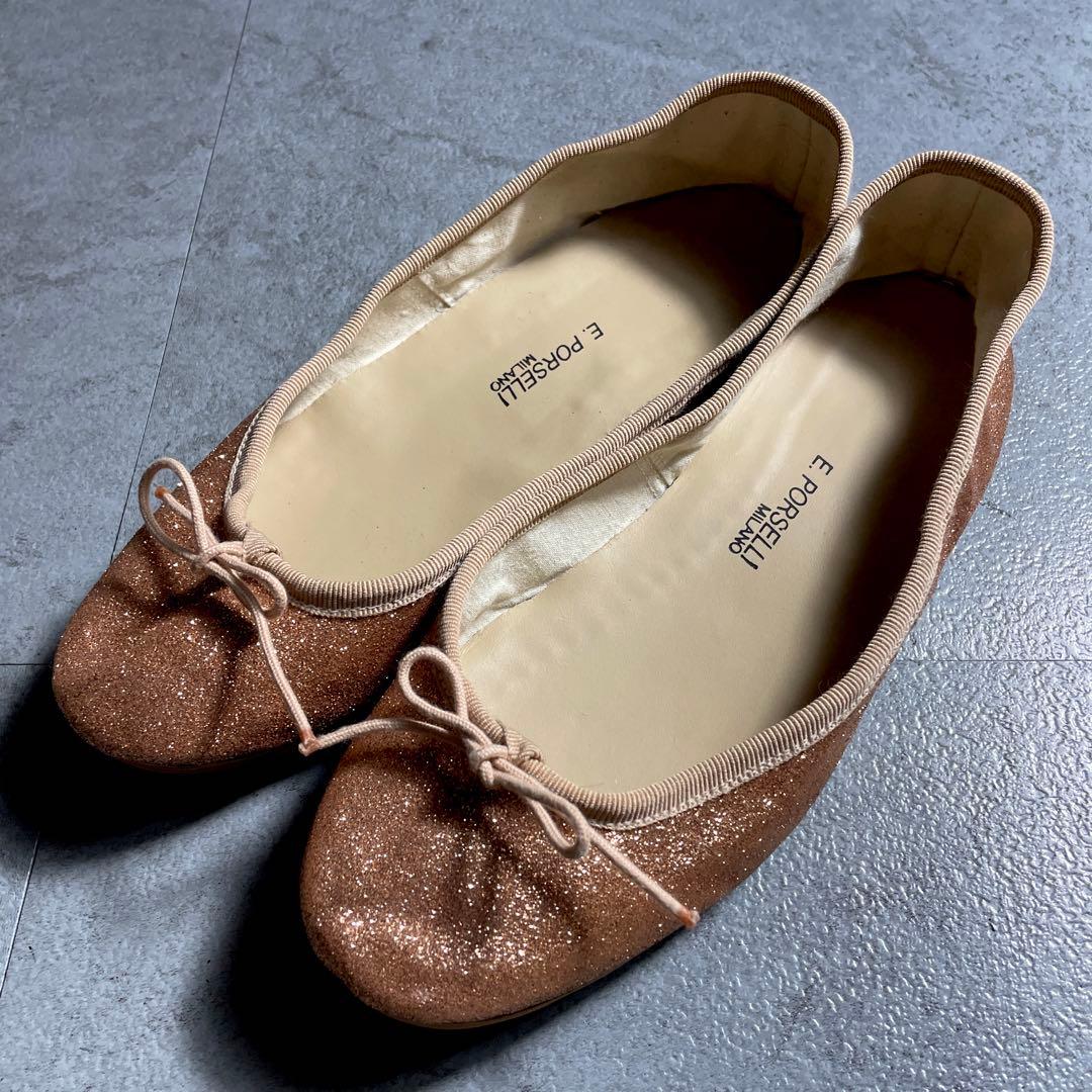 極美品✨️ E.PORSELLI ポルセリフラットシューズ グリッター ピンク