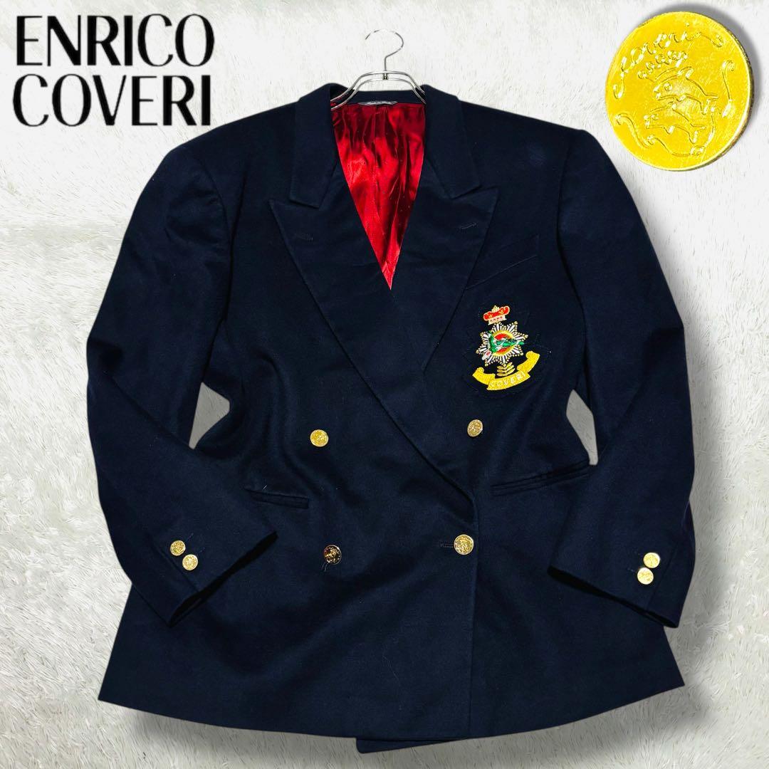 希少 70s ENRICO COVERI イタリア 金ボタン カシミヤ 紺ブレ