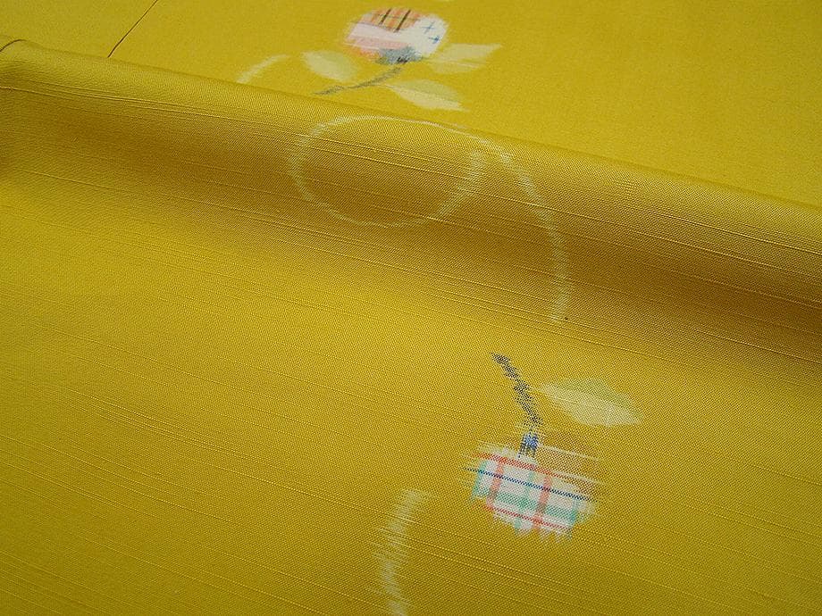 値下げ交渉ＯＫ！十日町紬 からし色 紬着尺 正絹 Ｂ６３１