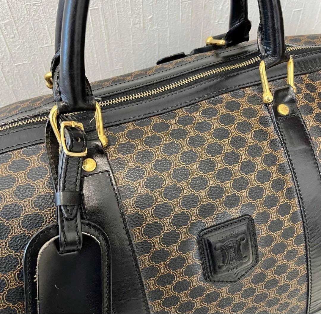 美品 CELINE ボストンバッグ 黒マカダム トリオンフ 南京錠 ゴールド金具