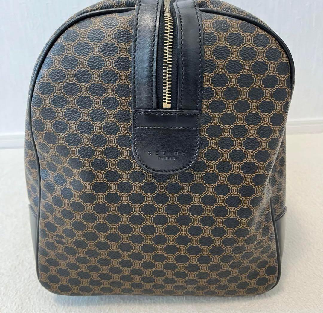 美品 CELINE ボストンバッグ 黒マカダム トリオンフ 南京錠 ゴールド金具