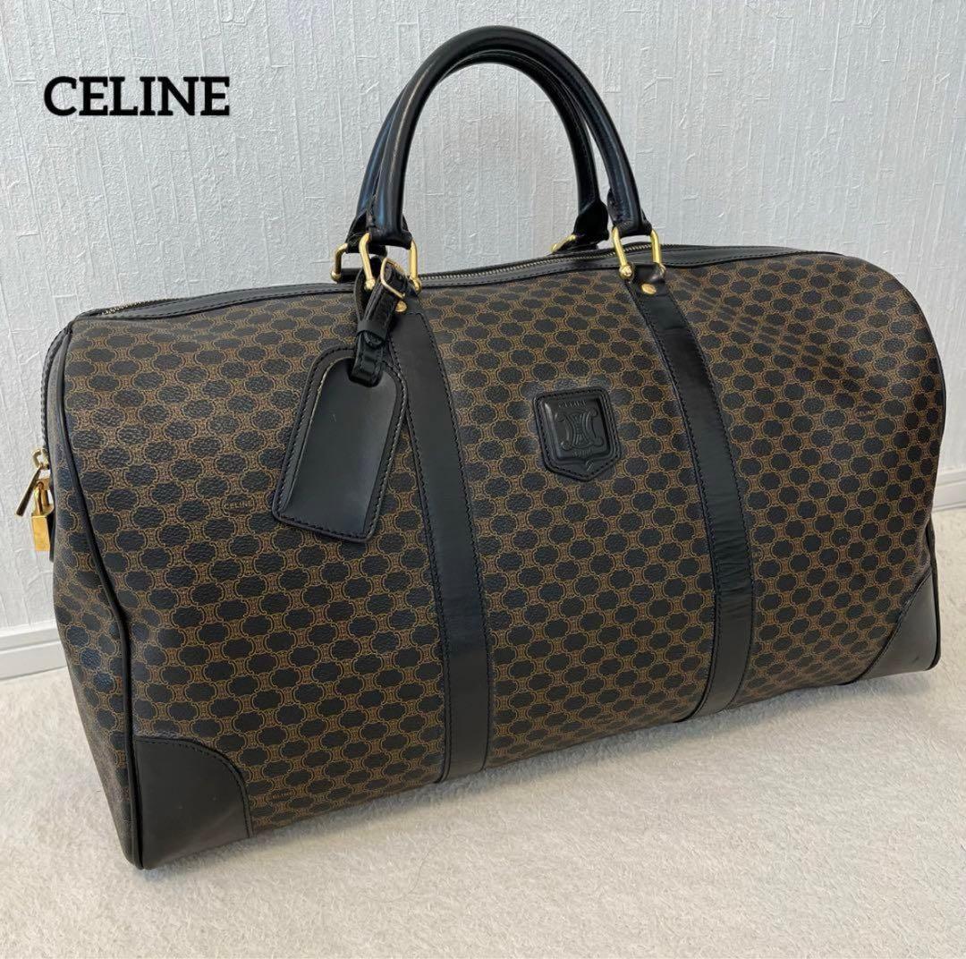 美品 CELINE ボストンバッグ 黒マカダム トリオンフ 南京錠 ゴールド金具