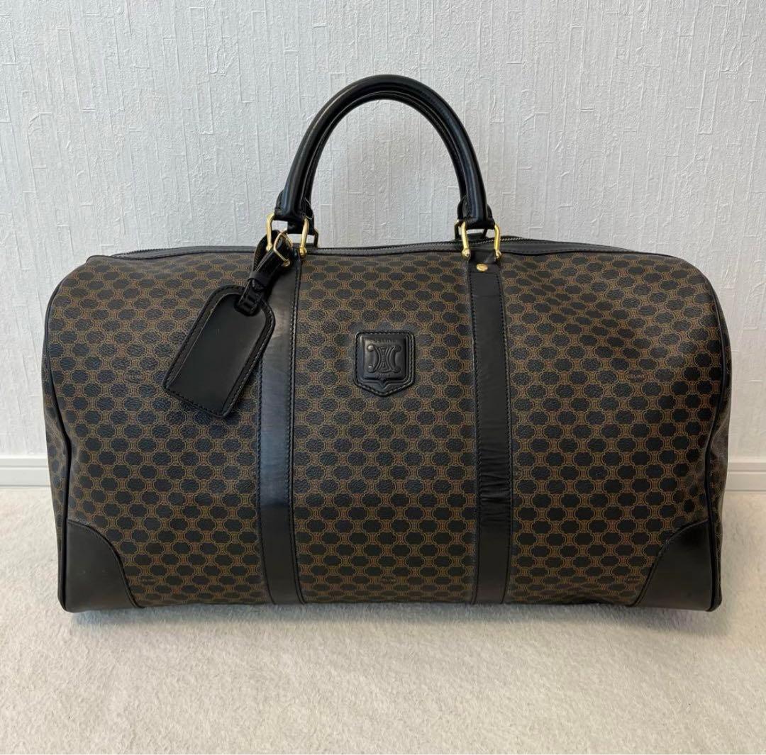 美品 CELINE ボストンバッグ 黒マカダム トリオンフ 南京錠 ゴールド金具