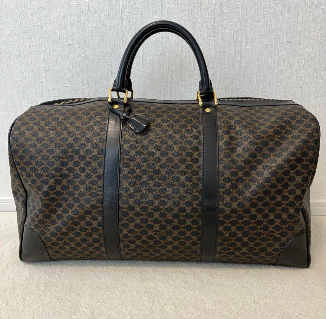 美品 CELINE ボストンバッグ 黒マカダム トリオンフ 南京錠 ゴールド金具