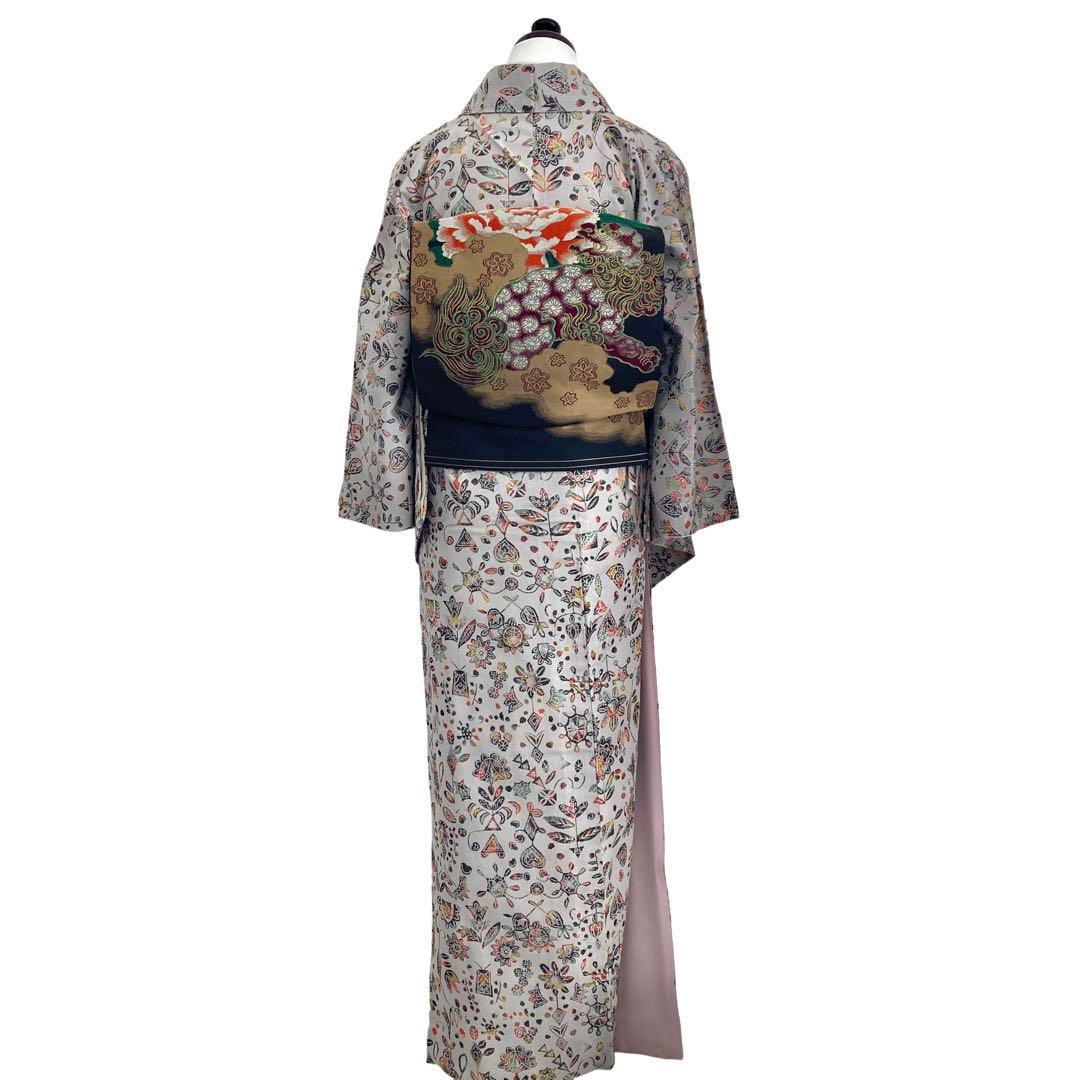 身丈162 セミアンティーク お召　着物　NO6