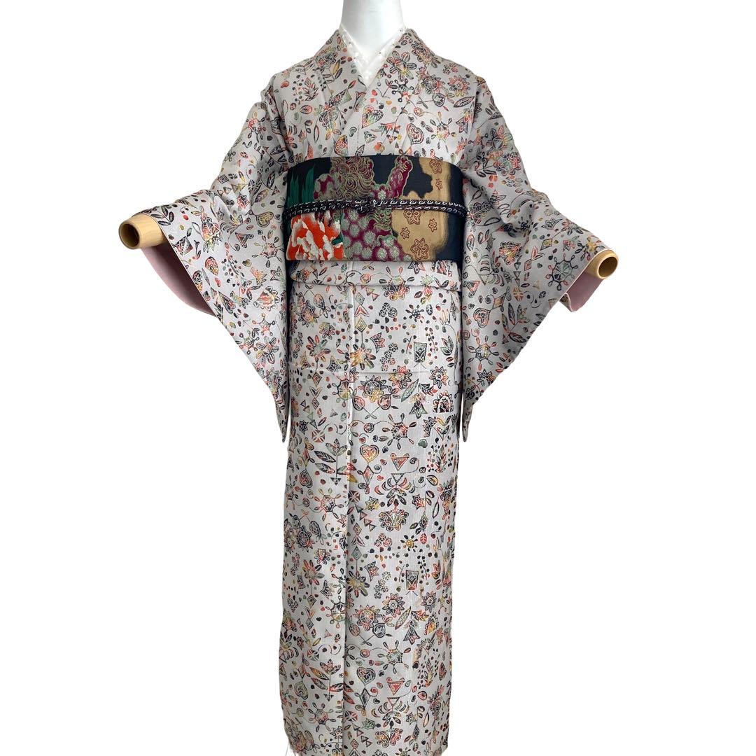 身丈162 セミアンティーク お召　着物　NO6