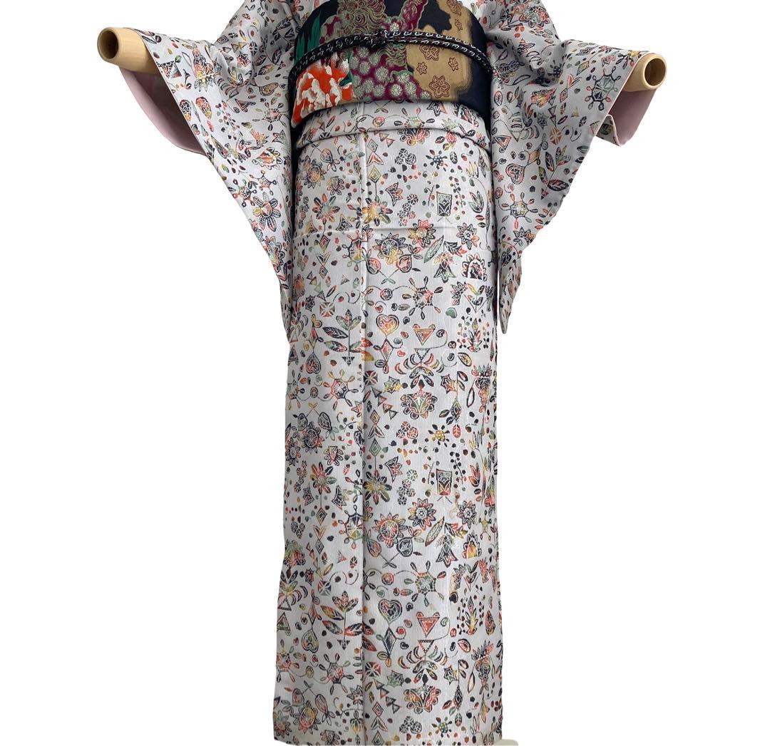 身丈162 セミアンティーク お召　着物　NO6