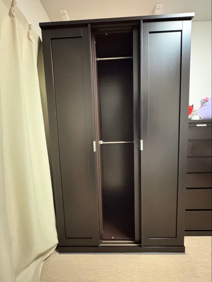 【2月半ばまで】ダークブラウン衣類収納 ミラー付き