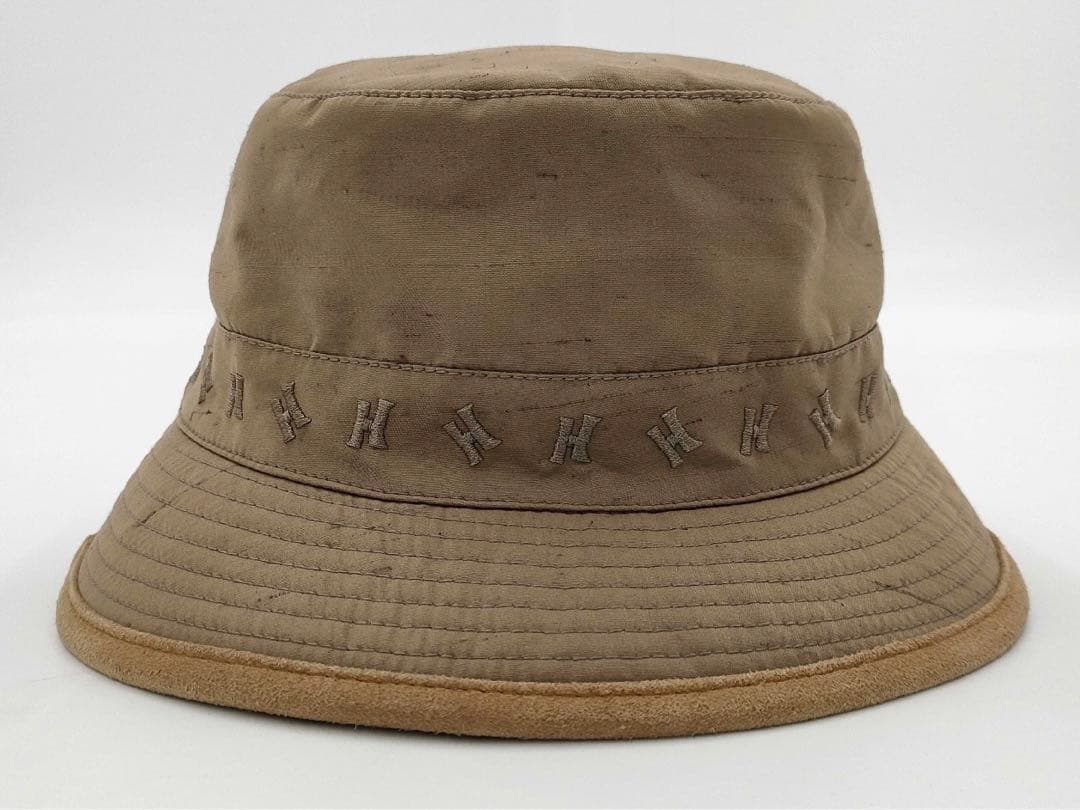 HERMES 帽子　H柄　カーキベージュ　59 ダメージ加工