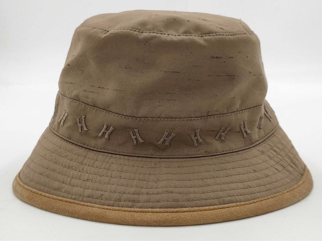 HERMES 帽子　H柄　カーキベージュ　59 ダメージ加工