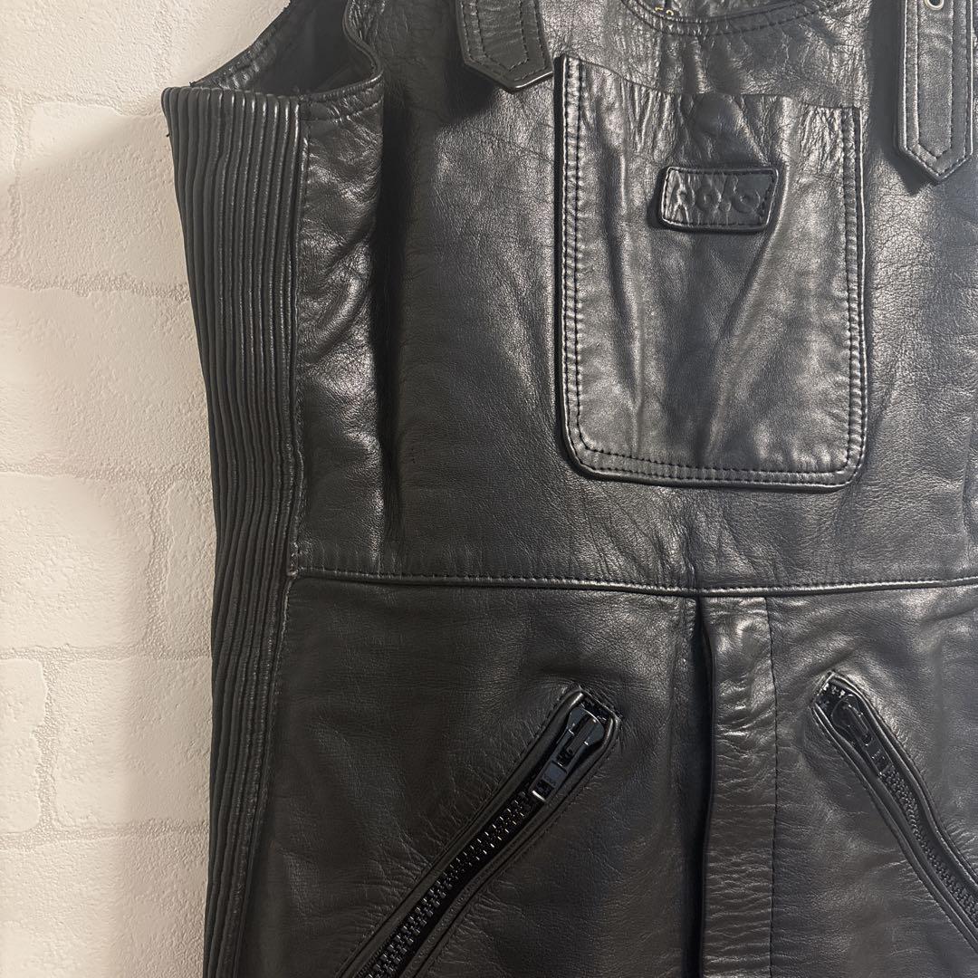 【POLO】ライディング レザーパンツ オーバーオール 本革 52 黒 ポロ