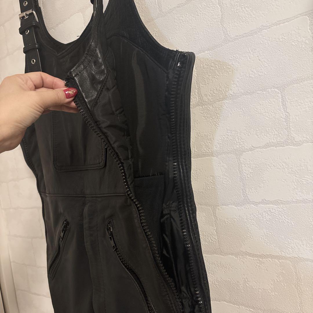 【POLO】ライディング レザーパンツ オーバーオール 本革 52 黒 ポロ