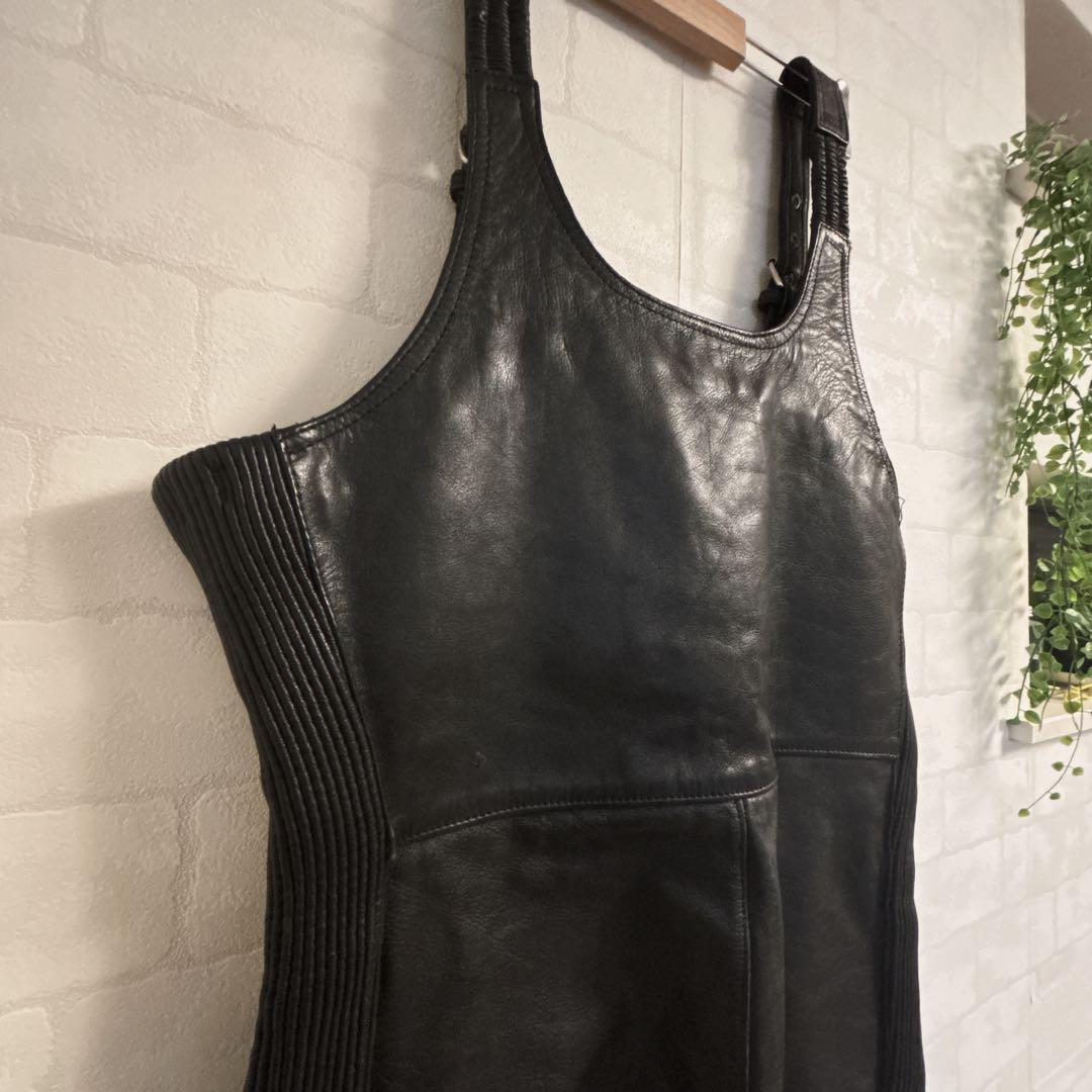 【POLO】ライディング レザーパンツ オーバーオール 本革 52 黒 ポロ