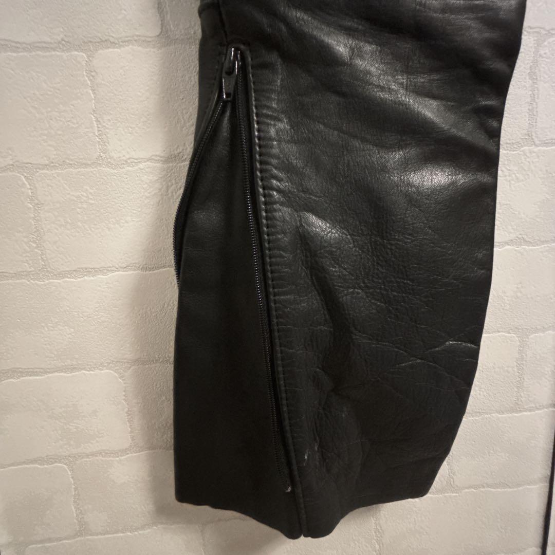 【POLO】ライディング レザーパンツ オーバーオール 本革 52 黒 ポロ