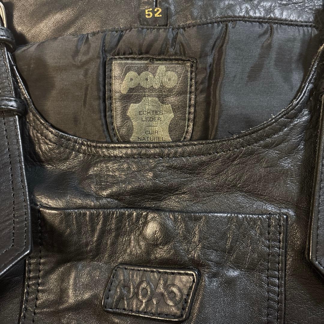 【POLO】ライディング レザーパンツ オーバーオール 本革 52 黒 ポロ