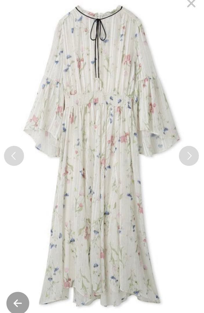 【ひー】ボウタイフラワープリントワンピース