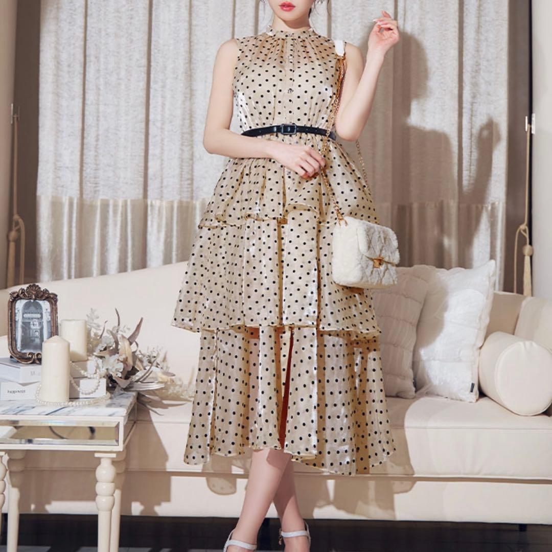 ローブドフルール ベージュ ティアードドレス