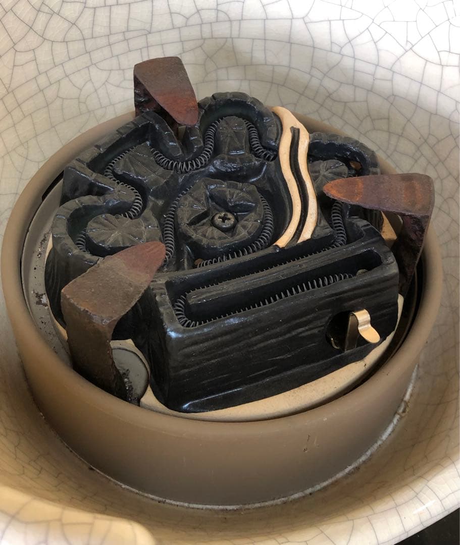 《R》茶道具 野々田式 風炉型電熱器 白さつまB 元箱　260114き3