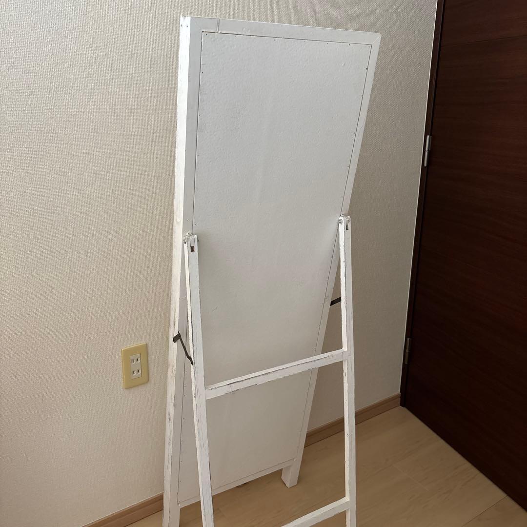 ヴィンテージ風 ホワイト ドアスタンドミラー シャビー 北欧 アンティーク