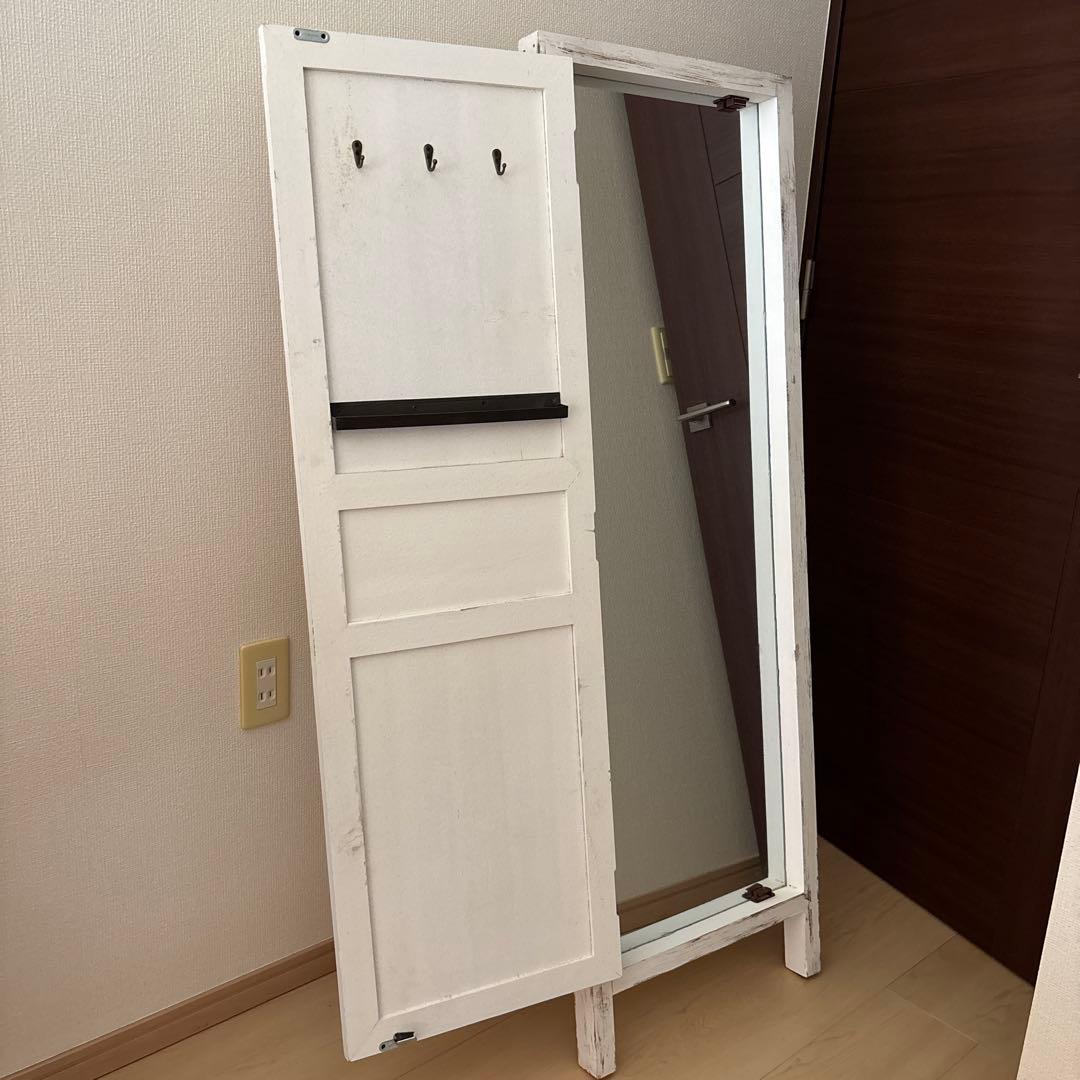 ヴィンテージ風 ホワイト ドアスタンドミラー シャビー 北欧 アンティーク
