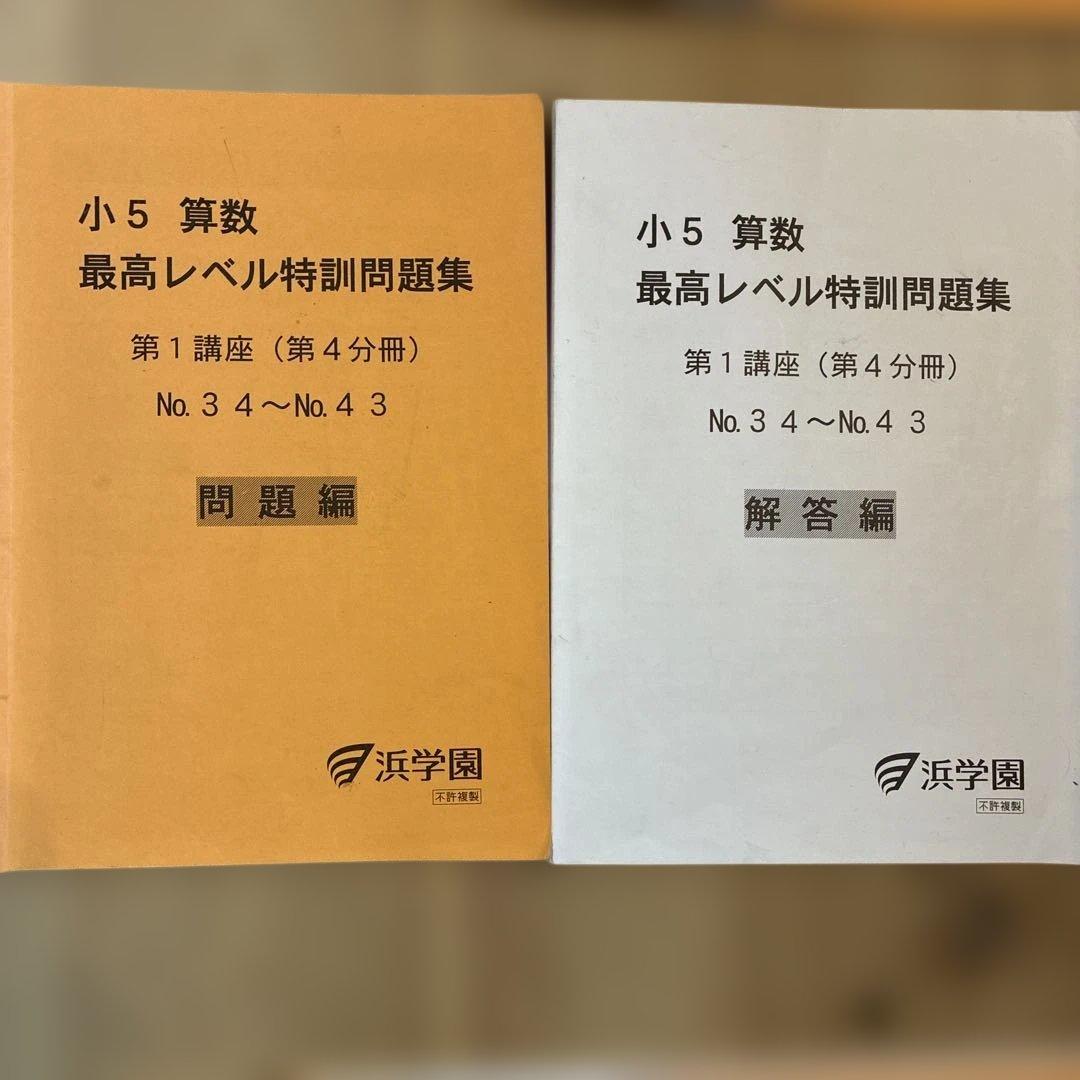 浜学園　最高レベル特訓　小5 算数　問題編　解説編編　難問解説集付き　フルセット