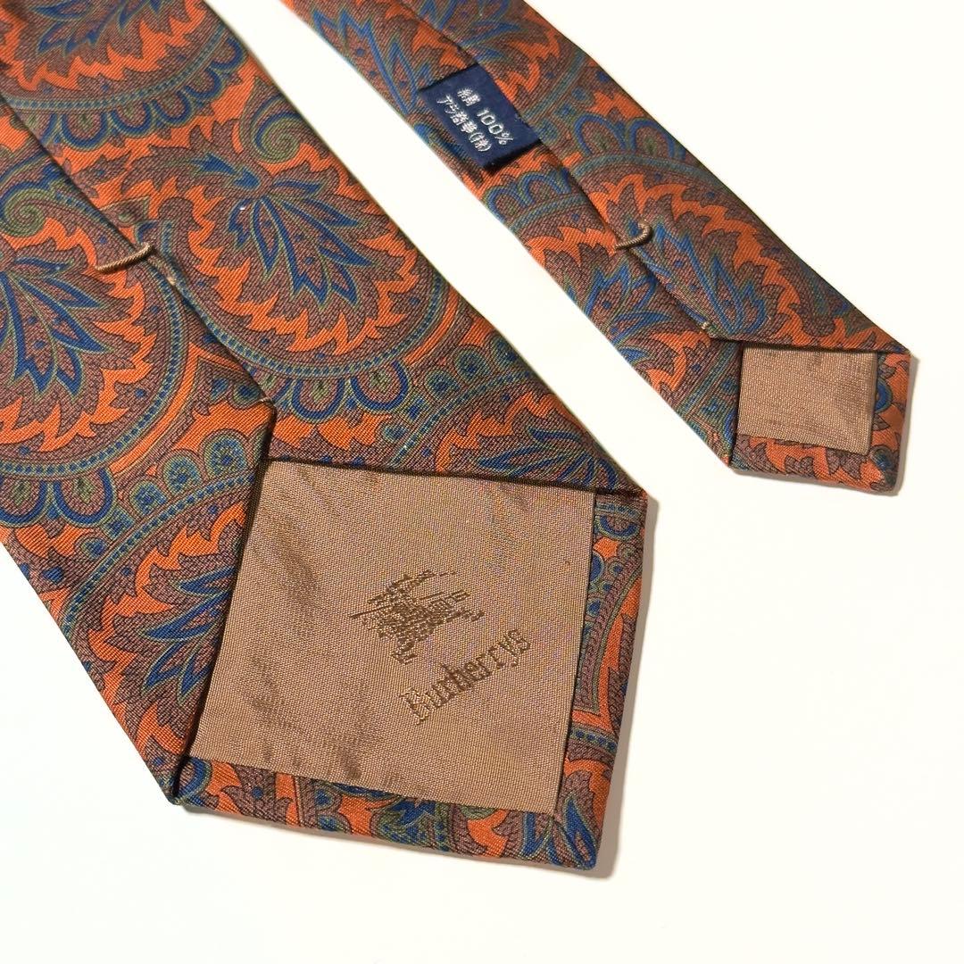【美品】 Burberry バーバリー ペイズリー柄 オレンジ系 ネクタイ