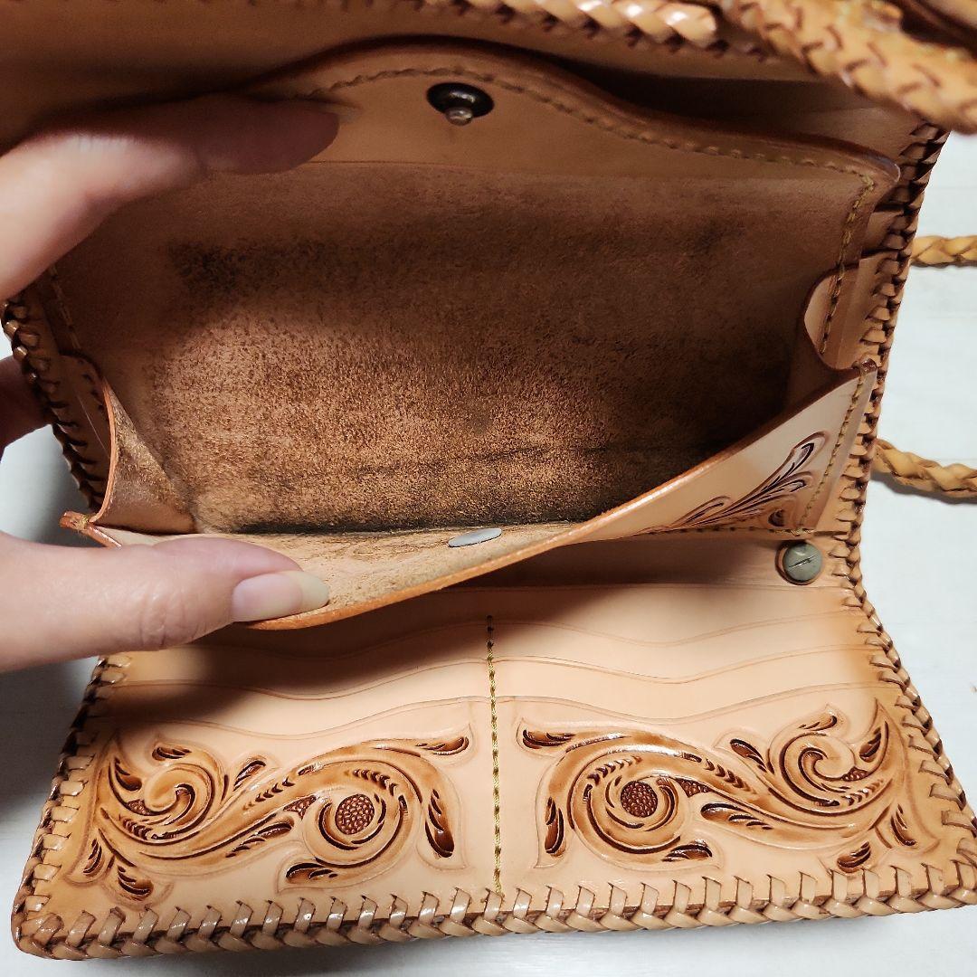 レザーウォレット革財布透かし彫カービング×パイソン ストラップ付&ウエストケース