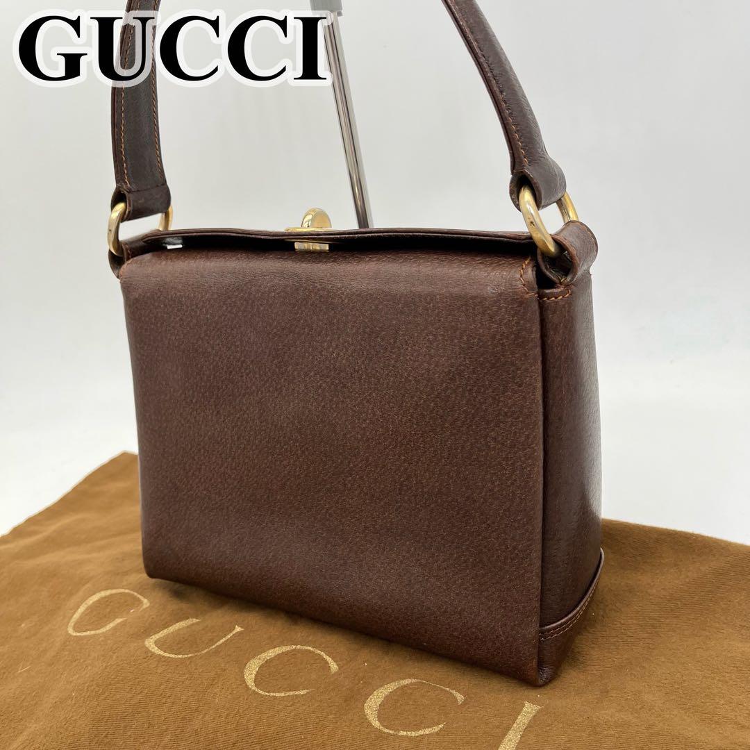 GUCCI ワンショルダーバッグ 肩掛け ターンロック ゴールド金具 レザー 茶