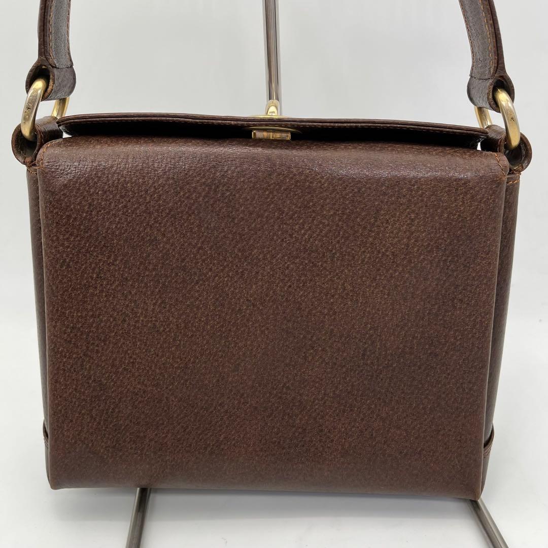 GUCCI ワンショルダーバッグ 肩掛け ターンロック ゴールド金具 レザー 茶