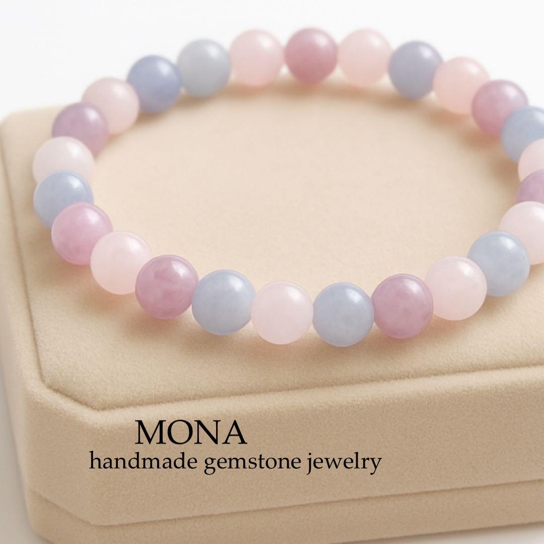 【blue.ks】ルビー翡翠のゴムブレスレット