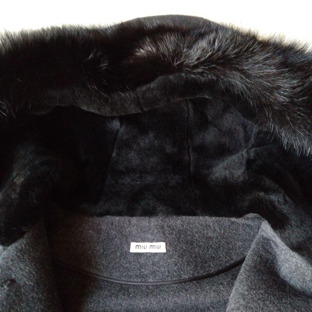 miumiuジャケット　アンゴラ　リアルファー　フード一 ブラック・グレー