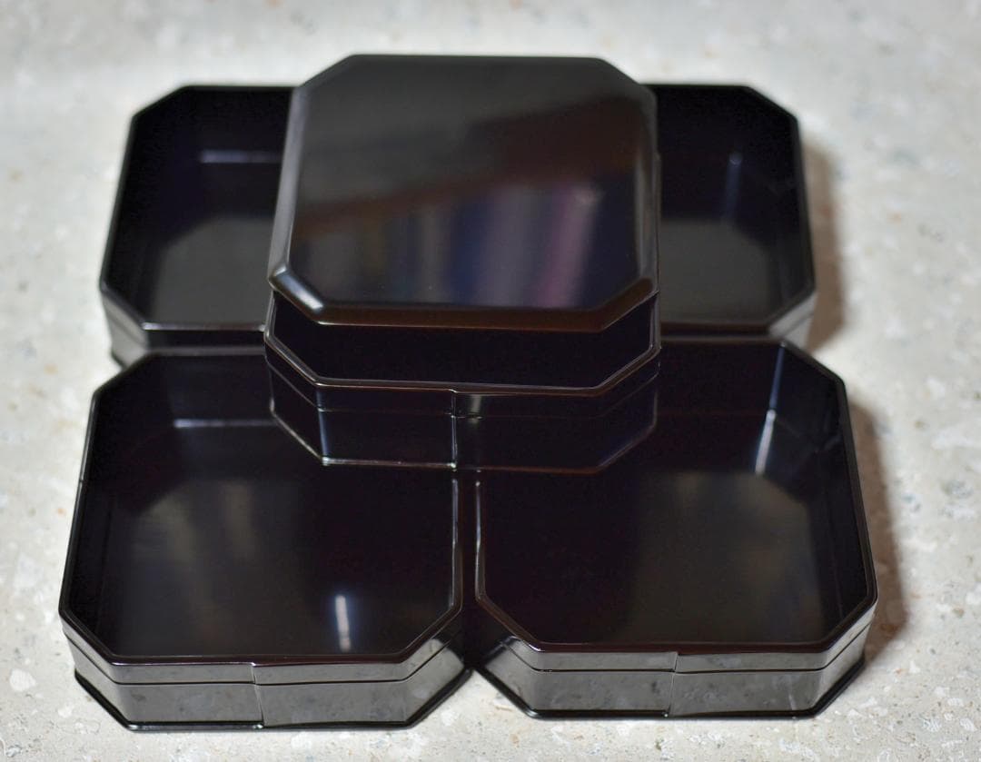 値下げ、輪島塗河智製　緑高、お重五段　菓子器【極上品】共箱